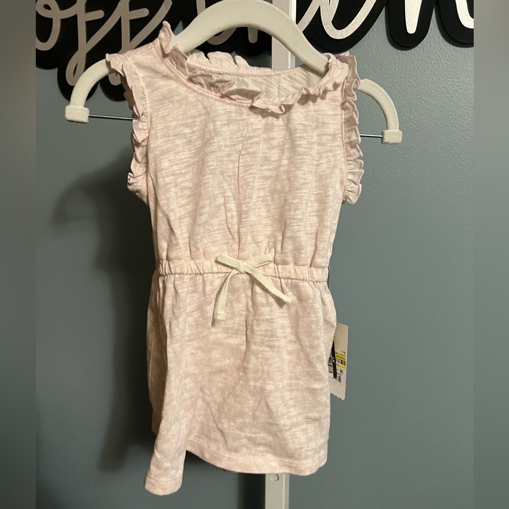 Cloud Island Light Pink Ruffle Tank Dress with Waist Tie and Diaper Cover NWT